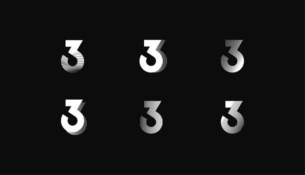 Collection of Number with Abstract Line Pattern  anniversary 3th, 3th Happy Anniversary geometric black and white, celebrating and greeting design banner.