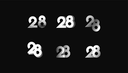 Naklejka premium Collection of Number with Abstract Line Pattern anniversary 28th, 28th Happy Anniversary geometric black and white, celebrating and greeting design banner.