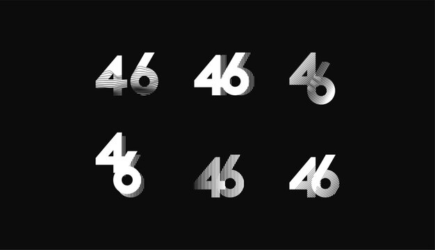 Collection of Number with Abstract Line Pattern  anniversary 46th, 46th Happy Anniversary geometric black and white, celebrating and greeting design banner.