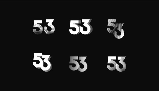 Collection of Number with Abstract Line Pattern  anniversary 53th, 53th Happy Anniversary geometric black and white, celebrating and greeting design banner.
