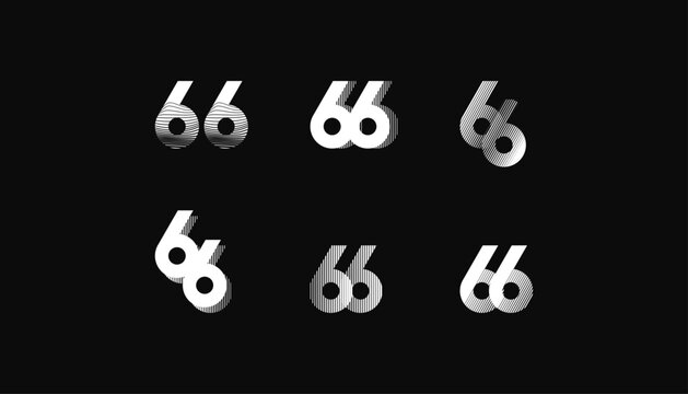 Collection of Number with Abstract Line Pattern  anniversary 66th, 66th Happy Anniversary geometric black and white, celebrating and greeting design banner.