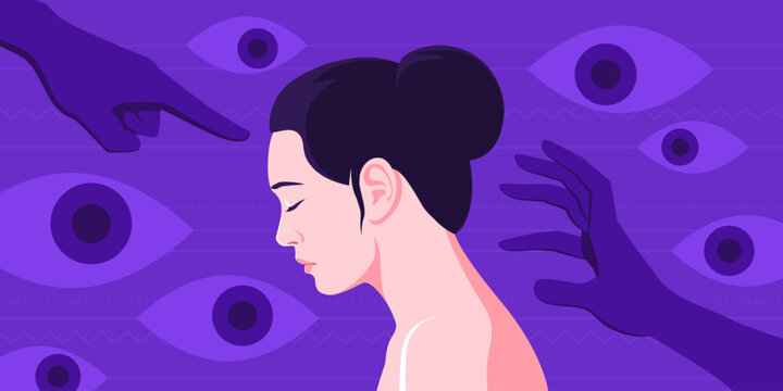 Depressed woman suffering from paranoia and phobia