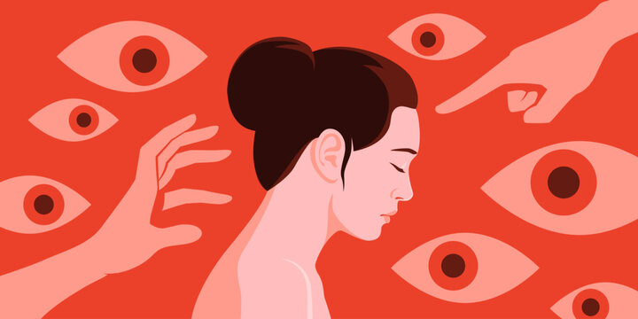 Depressed woman suffering from paranoia and phobia