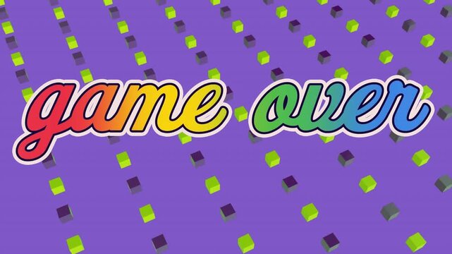 Digital animation of hello text with rainbow shadow effect against green background