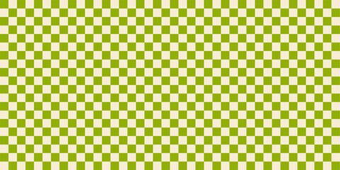 Fototapeta premium Green Checker Seamless Pattern. Geometry Green White Checkerboard Background. Monochrome Grid Vector Bg Print. Retro Grid Seamless Pattern for Trendy Design, Textile, Packaging. Spring Texture