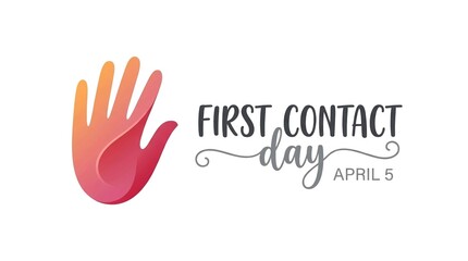 Obraz premium A colorful hand logo with text for First Contact Day on April 5