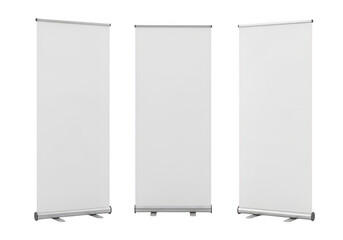 Three tall, cylindrical, white pillars standing in a row on a flat surface isolated on transparent background,png