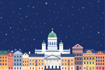 A stylized cityscape silhouetted against a dark starry night sky © Etika