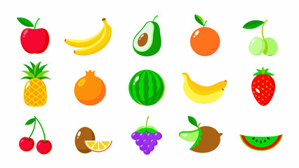 Fototapeta premium Colorful illustration featuring various fruits arranged in a grid pattern
