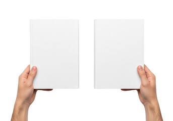 Obraz premium Hands holding two blank sheets of paper with pens ready to write isolated on transparent background,png