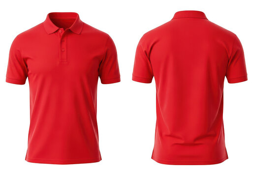 Two red polo shirts displayed front and back on a white background isolated on transparent background,png