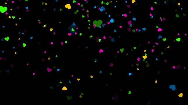 colorful hearts confetti rain isolated alpha channel animation,valentines day love ,birthday party and anniversary celebration overlay motion design element
