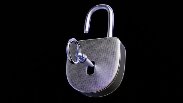 Metallic Padlock Icon 3D Animation. 3D Illustration of Cyber Security
