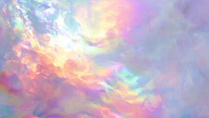 Obraz premium A cinematic overlay of iridescent clouds at sunset viewed from below with a premium analog effect
