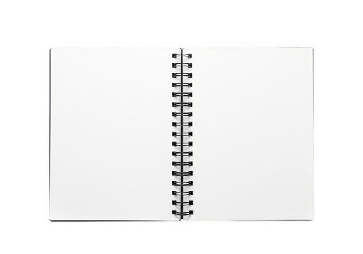 A blank spiral notebook with white pages and a silver coil binding isolated on transparent background,png