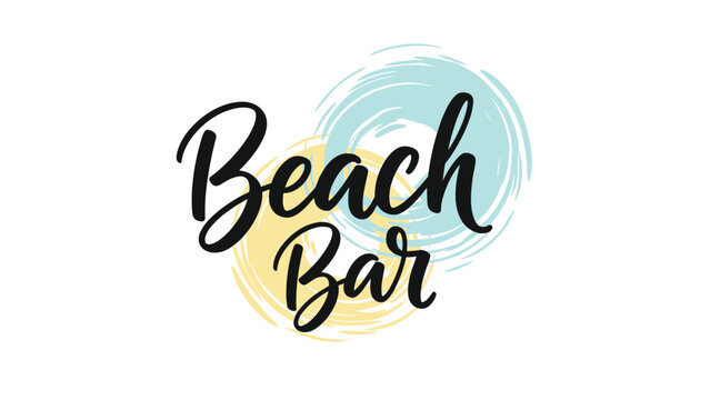 Stylish beach bar brush lettering on abstract colorful circles for summer resort or cocktail lounge branding.