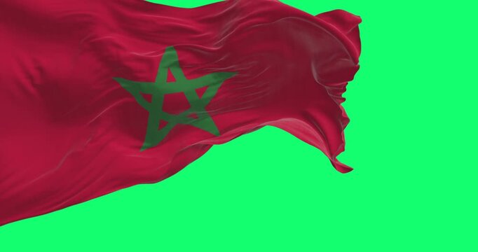 Morocco national flag waving isolated on green background