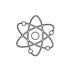 Atomic structure diagram showing a nucleus orbited by electrons in elliptical paths symbolizes fundamental science and physics concepts.