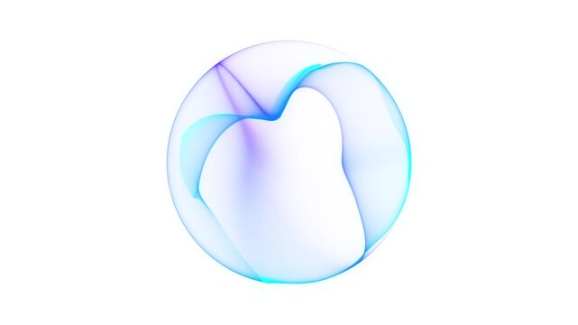 Abstract translucent blue gradient sphere light background. white background sphere. 3D cyan blue sphere. Smooth flowing liquid 3d shape. Minimal soft pastel round design. Futuristic digital orb loop