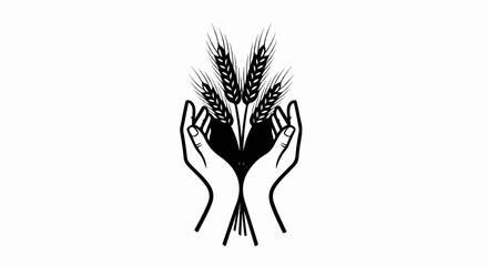 Obraz premium Two cupped hands hold a sheaf of wheat stalks