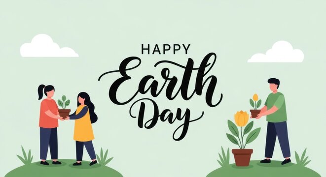 happy earth day people planting flowers