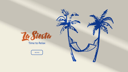 Italy Mediterranean coastal vacation banner with palms. Hand drawn sketch beach poster. Dolce vita summer vibe. Vintage summer crayon vector illustration © pim