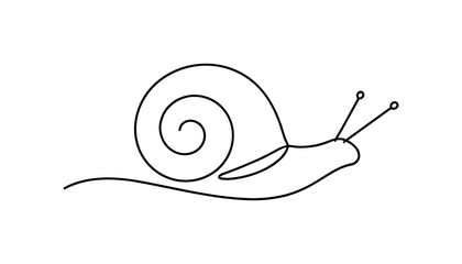 "Snail". Minimalistic one-line drawing small snail with rounded spiral shell and gently extended antennae © Ivanja