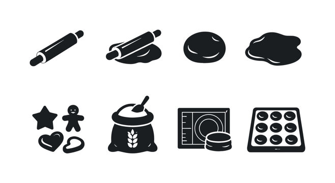 Rolling Pin Icons. Rolling Pin Dough. Filled icon set of Rolling Pin Dough: rolling pin, rolling pin with