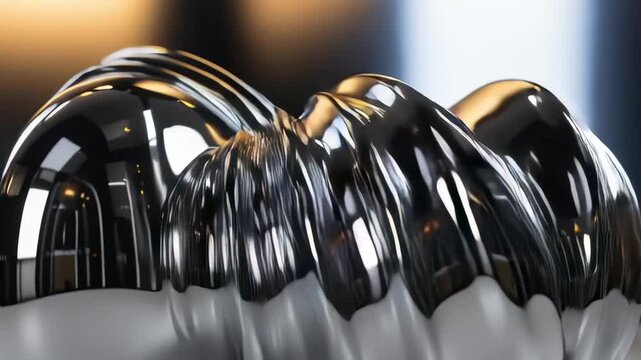 Shiny Metallic Sculpture with Reflective Surface.