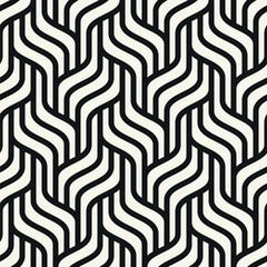 Fototapeta premium Seamless pattern with geometric waves. Endless stylish texture. Ripple monochrome background. Linear weaved grid. Rhythmic interlaced swatch.