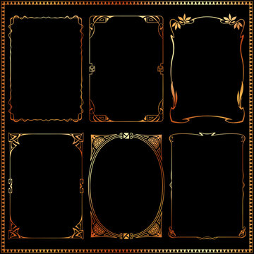 Decorative golden borders and frames Art Nouveau style vector