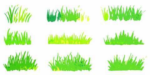 Collection of vibrant green grass illustrations arranged in a grid pattern © Bivuti