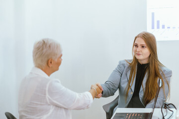 Fototapeta premium Meeting planning guide the business marketing team in corporate environment, information management and consultation support presentation strategy, finance decisions, creative idea brainstorm sharing
