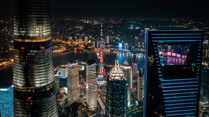 Aerial view of Lujiazui, Shanghai at night © PENG