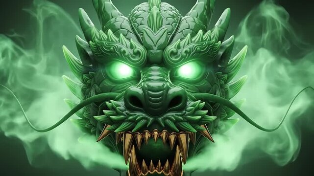 green dragon head with glowing eyes and sharp teeth Animation Motion.