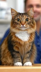Fluffy Tabby Cat Being Patiently Examined by a Veterinarian at the Animal Clinic for Health Checkup