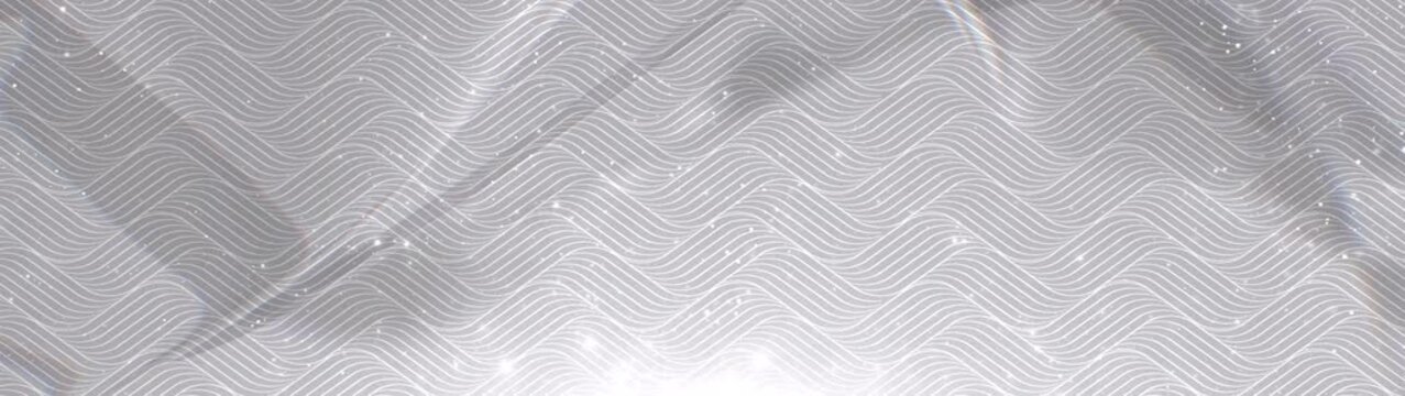 Elegant white wave line pattern on silk fabric with sparkling lights