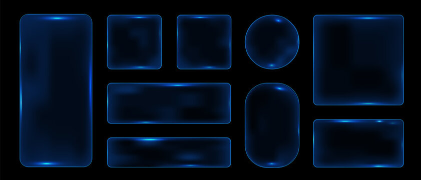 3d liquid glass effect rectangular frames set, Silver glow rectangles buttons boxes for ui ux web design,Glassmorphism components for web or app