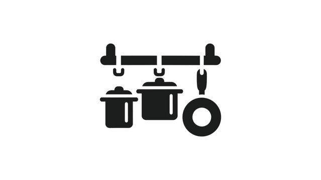 Cookware hanging rack icon for space-saving overhead kitchen storage.Cookware hanging rack icon for space-saving overhead kitchen storage.