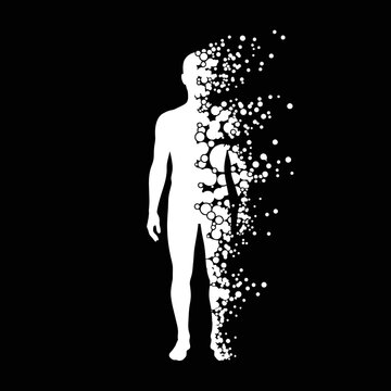 Human Silhouette Disintegrating into Particles.