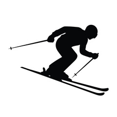 Fototapeta premium Silhouette of a skier in motion dynamically descending a snow slope