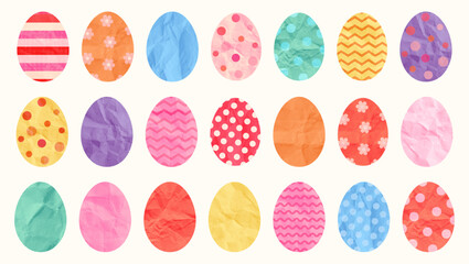 Colorful Easter eggs, vector paper shapes in different colors and textures, scrapbook graphic design elements for spring greeting cards, brochures and banners © dollitude