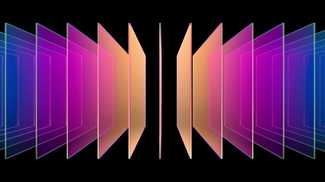 The colorful iridescent glass panels motion graphics element. Seamless loop animation. 3d render