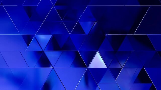 Blue geometric pattern with triangular shapes and reflective surfaces.