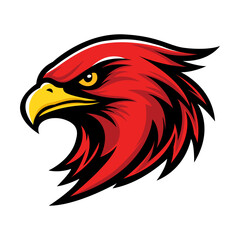 Obraz premium Fierce red eagle mascot logo head. Vector illustration of an aggressive falcon bird for sports teams or esports gaming branding