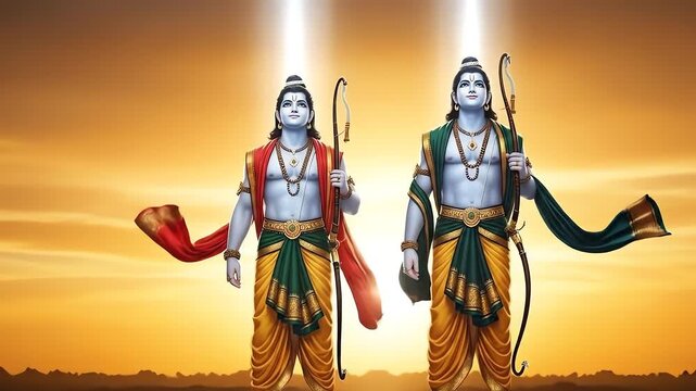Ram and Laxman Hindu deities sunset background Animation Motion.