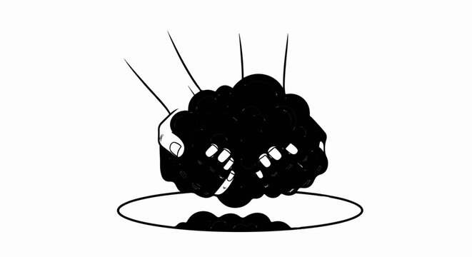 Two hands cupping a pile of dark, lumpy material over an oval outline