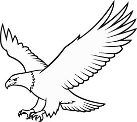 Fototapeta premium Black and white illustration of an eagle in flight with wings spread