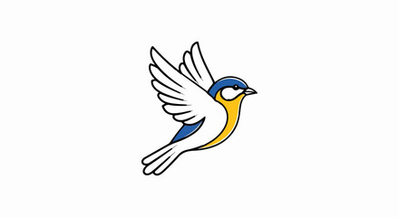 Cartoon bird with blue head and yellow chest in flight