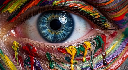Obraz premium A vibrant and colorful eye with intricate patterns and designs surrounding it